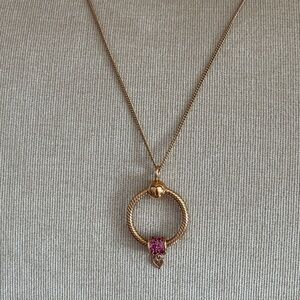Pandora 14k Rose Gold plated necklace with pink pave heart